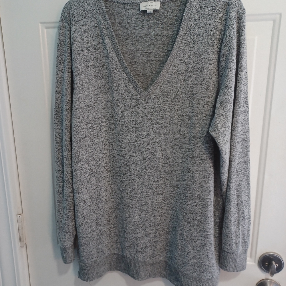 Lucky Brand Lg Women's V-Neck Lightweight Sweater Gray